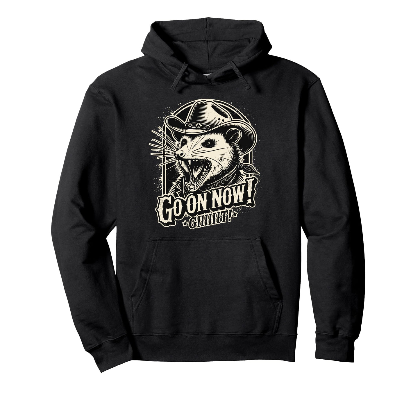 Cowboy Opossum Go Now Git Hoodie - Minimalist Print Men Women - T-Shirt, Sweatshirt, Hoodie