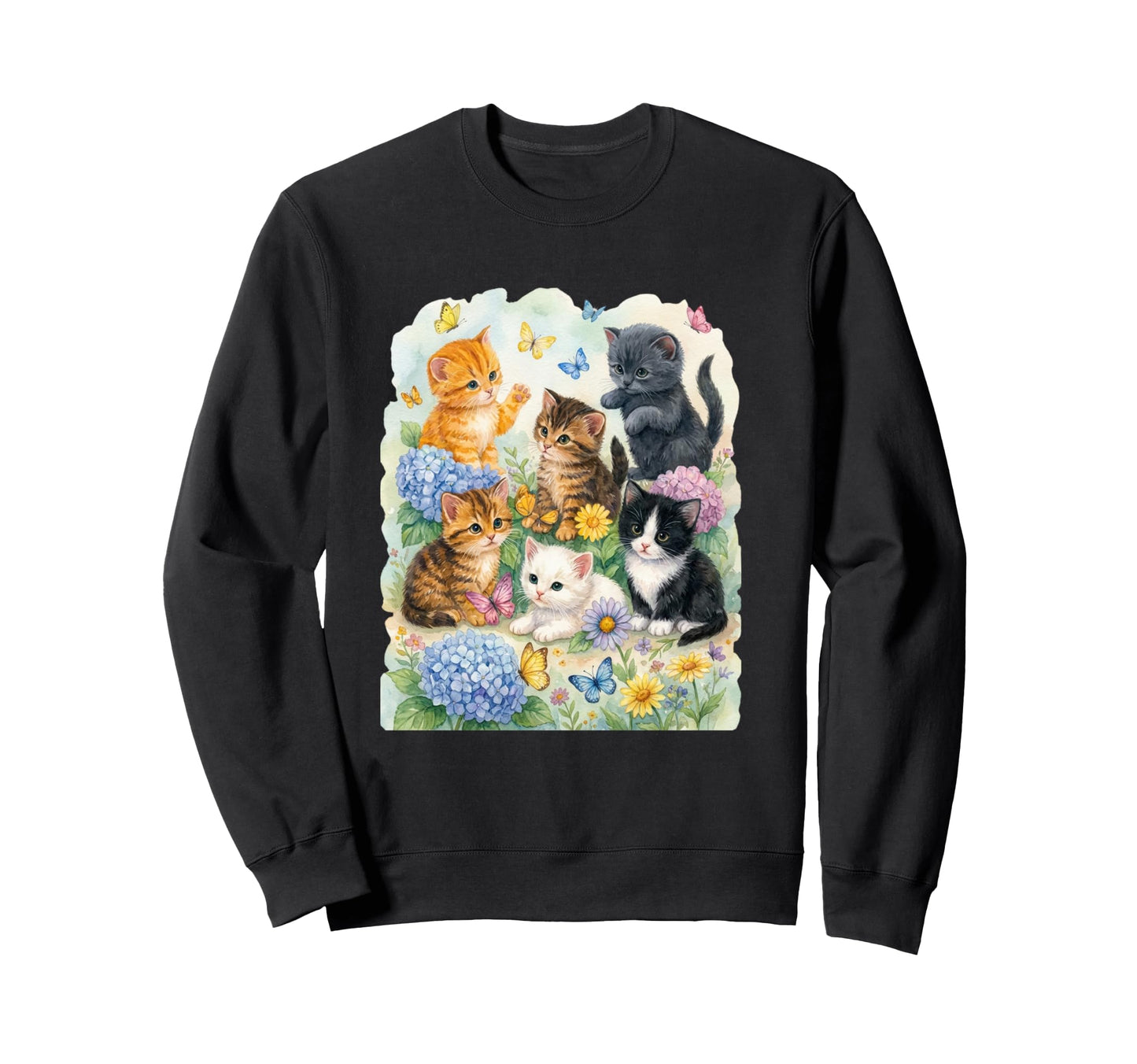 Kitten 90S Cats Boho Floral Cat Sweatshirt - Unique Graphic for Adults - T-Shirt, Sweatshirt, Hoodie