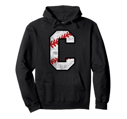 Distressed Baseball Letter C Hoodie - Minimalist Print Men Women - T-Shirt, Sweatshirt, Hoodie
