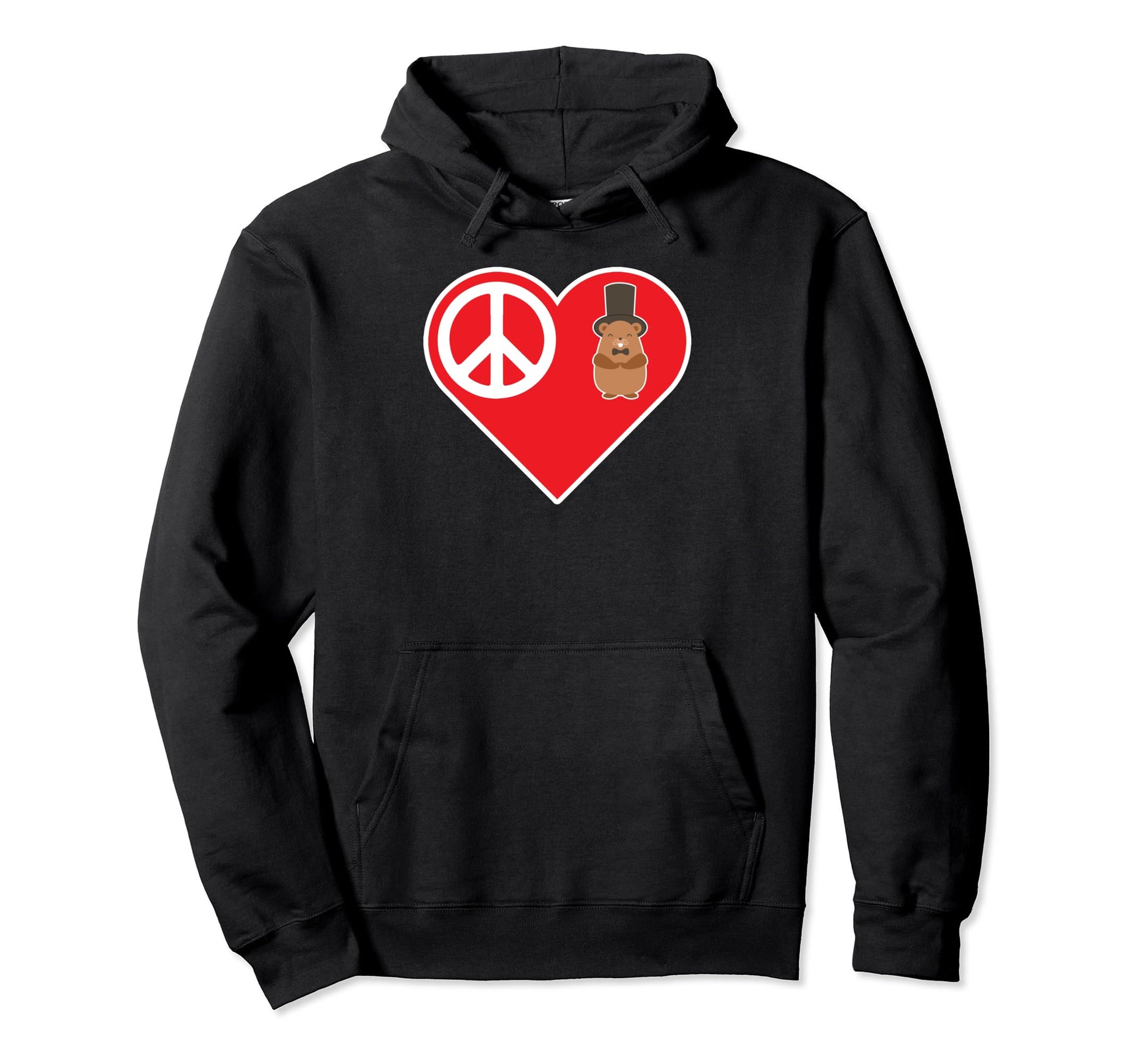 Peace Love Groundhog Hat Funny Ground Hoodie - Novelty Apparel for Adults - T-Shirt, Sweatshirt, Hoodie