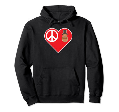 Peace Love Groundhog Hat Funny Ground Hoodie - Novelty Apparel for Adults - T-Shirt, Sweatshirt, Hoodie