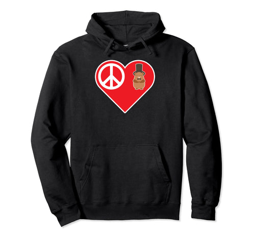 Peace Love Groundhog Hat Funny Ground Hoodie - Novelty Apparel for Adults - T-Shirt, Sweatshirt, Hoodie