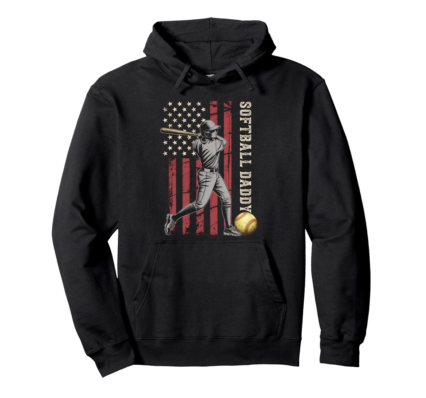 Softball Daddy American Us Flag Hoodie - Trendy Graphic Men Women - T-Shirt, Sweatshirt, Hoodie