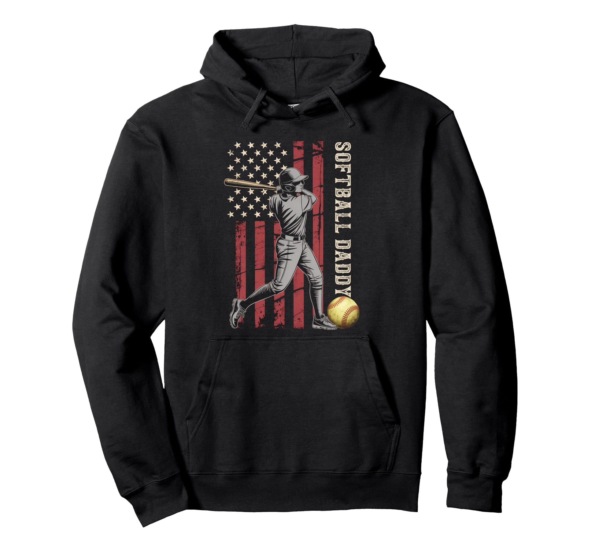 Softball Daddy American Us Flag Hoodie - Trendy Graphic Men Women - T-Shirt, Sweatshirt, Hoodie