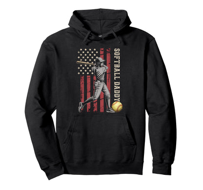 Softball Daddy American Us Flag Hoodie - Trendy Graphic Men Women - T-Shirt, Sweatshirt, Hoodie
