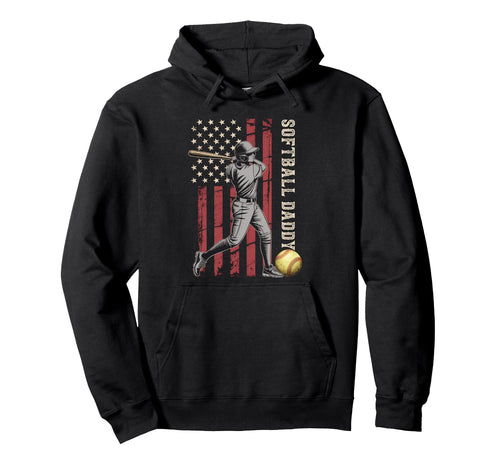 Softball Daddy American Us Flag Hoodie - Trendy Graphic Men Women - T-Shirt, Sweatshirt, Hoodie