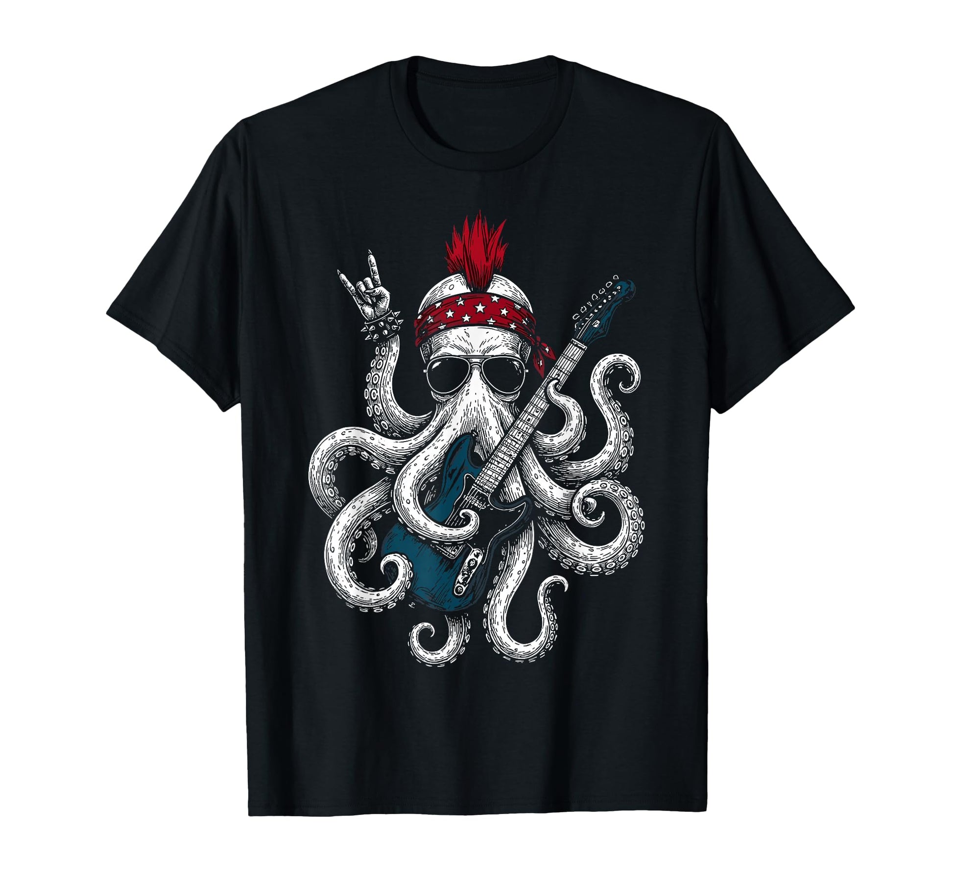 Funny Octopus Playing Guitar Usa T-Shirt - Novelty Apparel for Adults - T-Shirt, Sweatshirt, Hoodie