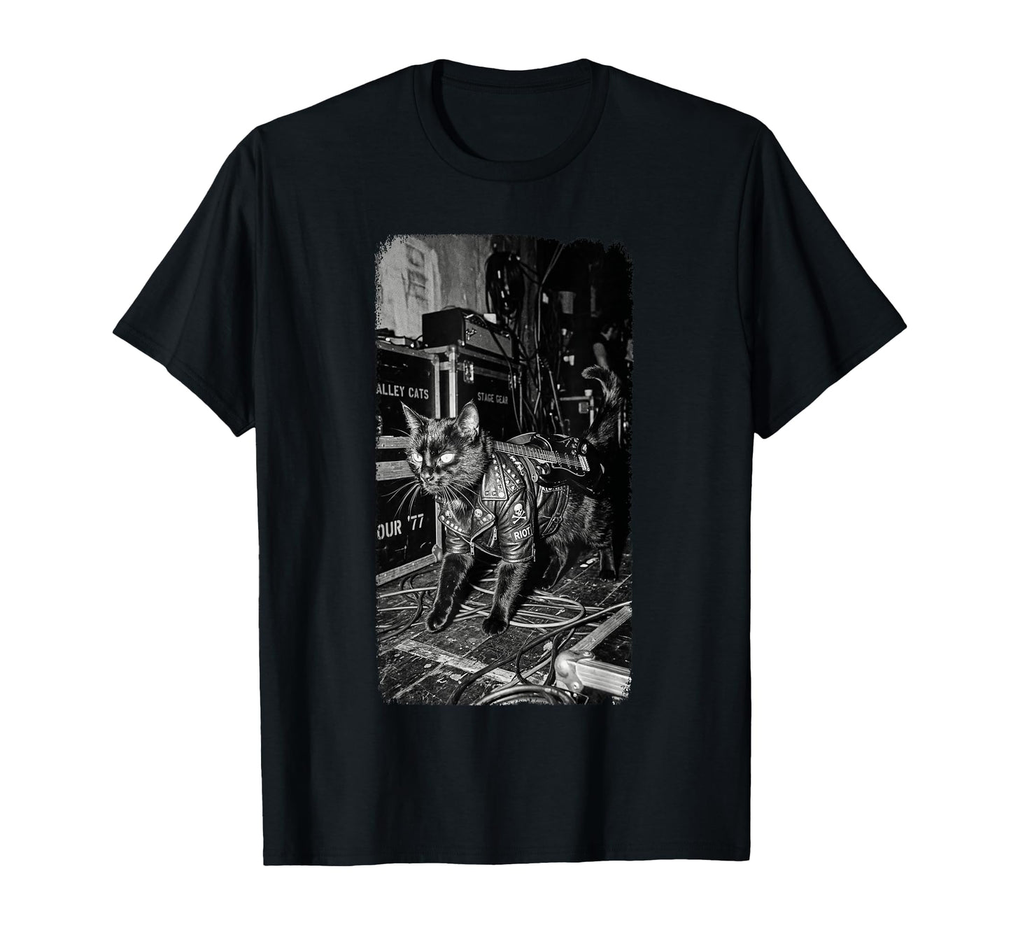 Black Punk Rock Cat Riot Backstage T-Shirt - Fun Novelty Design for Adults - T-Shirt, Sweatshirt, Hoodie