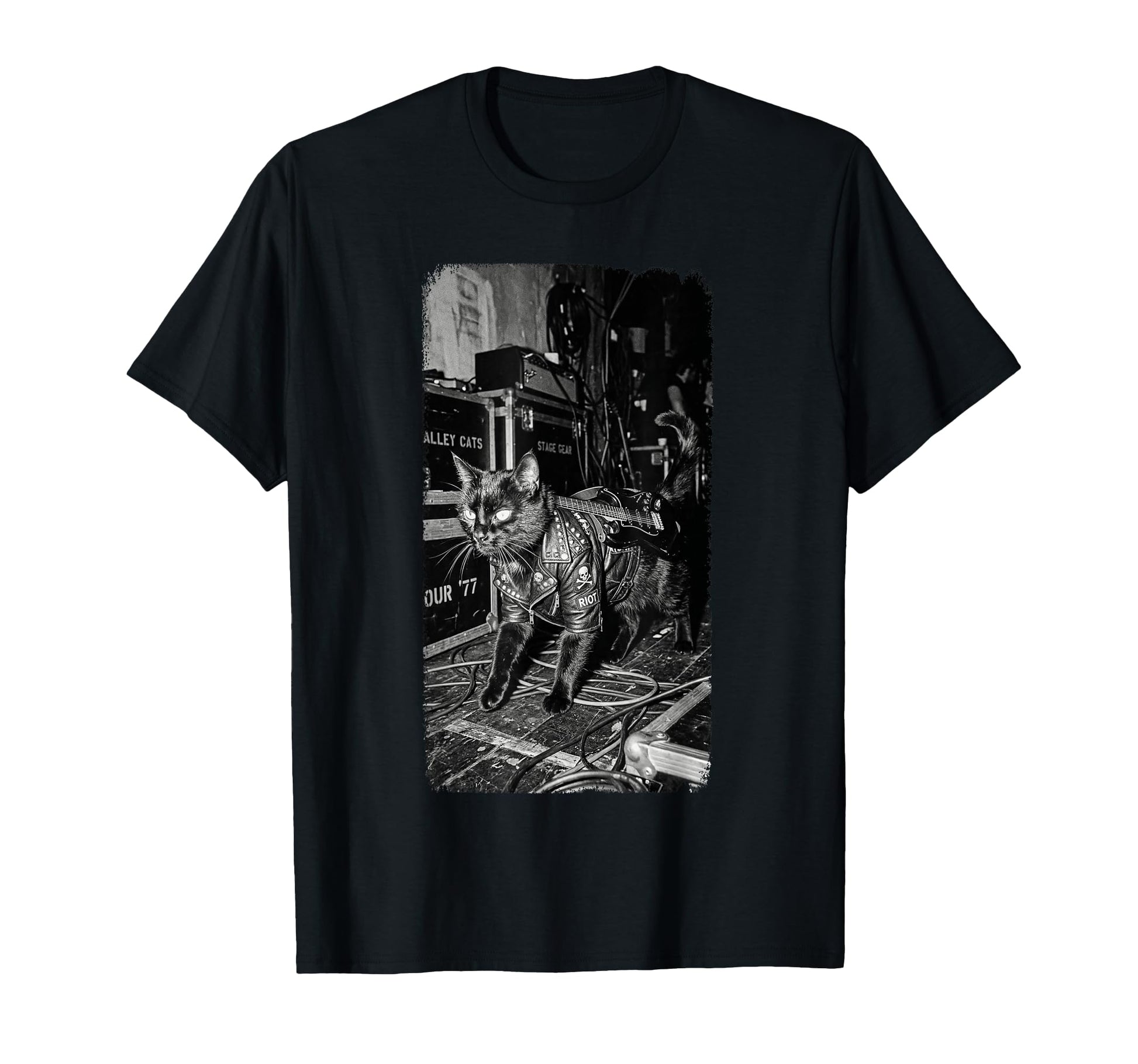Black Punk Rock Cat Riot Backstage T-Shirt - Fun Novelty Design for Adults - T-Shirt, Sweatshirt, Hoodie