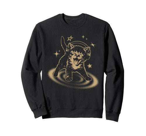 90S Y2K Cat Headphones Stars Sweatshirt - Custom Art Print for Adults - T-Shirt, Sweatshirt, Hoodie