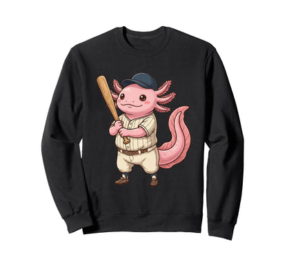 Axolotl Baseball Player Bat Hitter Sweatshirt - Unique Graphic Men Women - T-Shirt, Sweatshirt, Hoodie