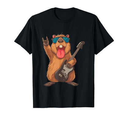 Rock Beaver Guitar Player Funny Animal T-Shirt - Novelty Apparel for Adults - T-Shirt, Sweatshirt, Hoodie