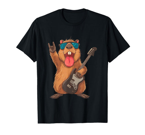 Rock Beaver Guitar Player Funny Animal T-Shirt - Novelty Apparel for Adults - T-Shirt, Sweatshirt, Hoodie