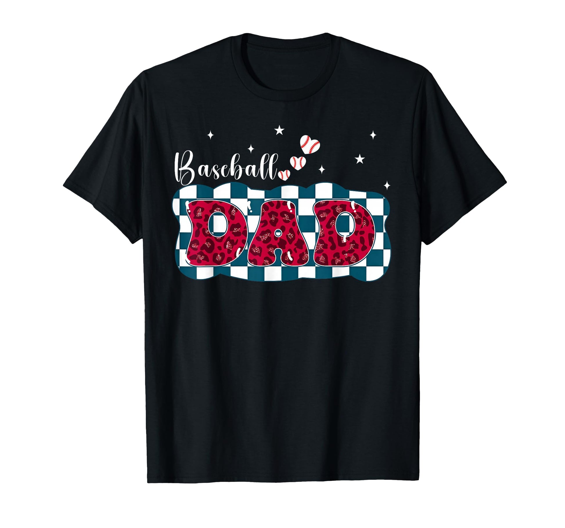 Baseball Dad Leopard Checkerboard Heart T-Shirt - Streetwear Style Unisex - T-Shirt, Sweatshirt, Hoodie