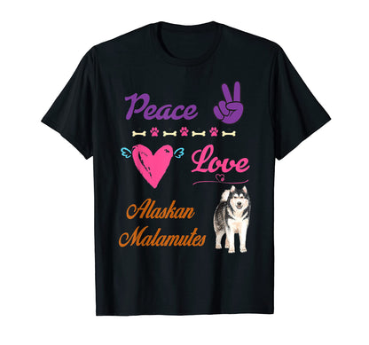 I Love Dog Alaskan And Peace Love T-Shirt - Minimalist Print for Adults - T-Shirt, Sweatshirt, Hoodie