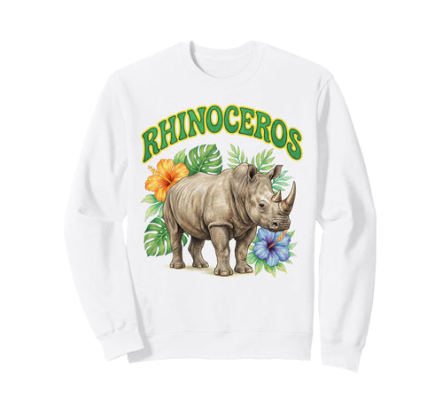 Rhino Groovy Floral Watercolor Sweatshirt - Minimalist Print Men Women - T-Shirt, Sweatshirt, Hoodie