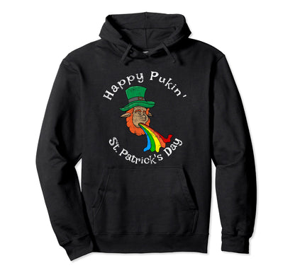 Funny Leprechaun Rainbow Puke St Paddy Day Hoodie - Graphic Print Unisex - T-Shirt, Sweatshirt, Hoodie