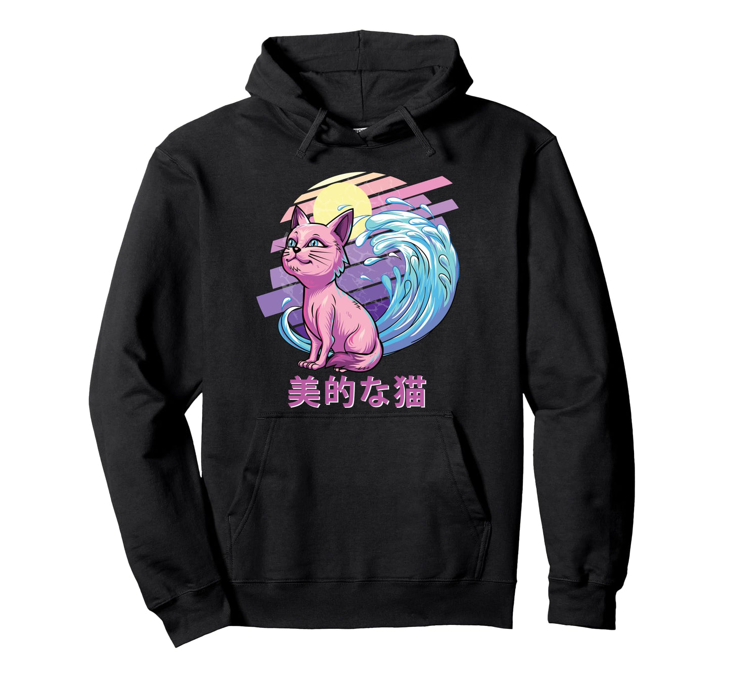 Great Wave Japanese Vaporwave Cat 90S Hoodie - Graphic Print Unisex - T-Shirt, Sweatshirt, Hoodie