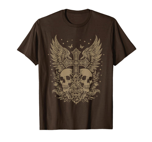 Emo Y2K Grunge Aesthetic Goth Skull Cross T-Shirt - Unique Graphic Unisex - T-Shirt, Sweatshirt, Hoodie