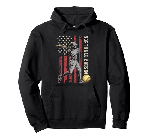 Softball Cousin American Us Flag Hoodie - Aesthetic Graphic Men Women - T-Shirt, Sweatshirt, Hoodie