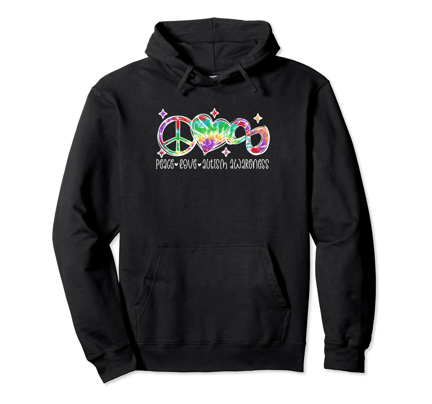 Autism Peace Love Autism Awareness Tie Dye Hoodie - Unique Graphic Unisex - T-Shirt, Sweatshirt, Hoodie