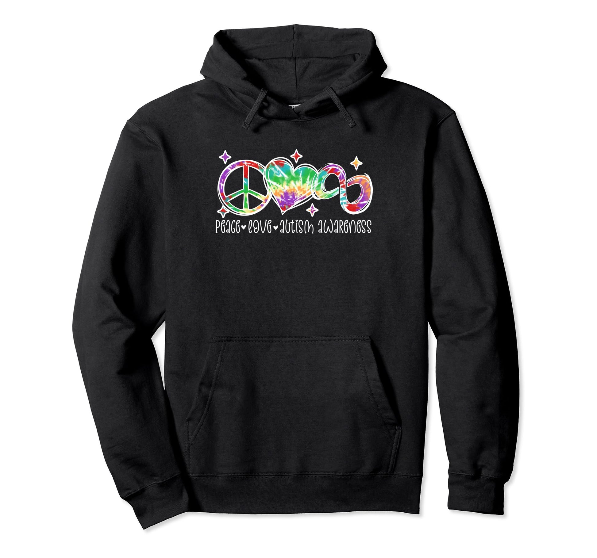 Autism Peace Love Autism Awareness Tie Dye Hoodie - Unique Graphic Unisex - T-Shirt, Sweatshirt, Hoodie