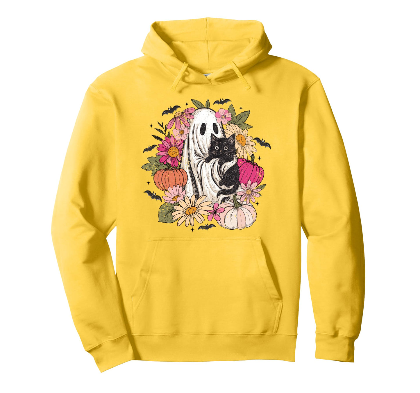 Ghost Black Cat Floral Boho Hoodie - Aesthetic Graphic Men Women - T-Shirt, Sweatshirt, Hoodie
