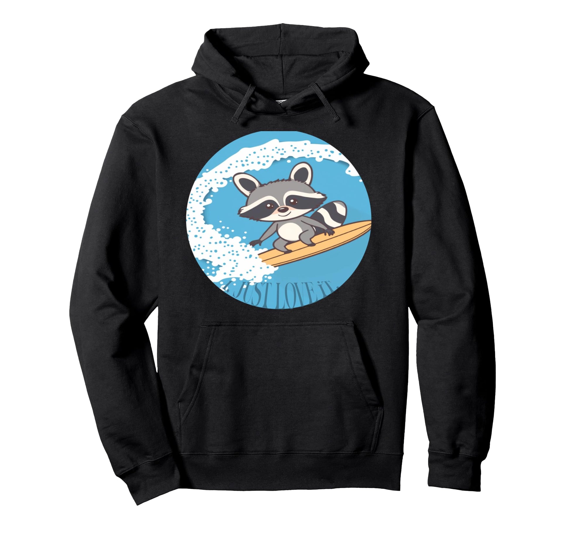 Kawaii Surfer Raccoon Steam Wave Casual Hoodie - Unique Graphic Men Women - T-Shirt, Sweatshirt, Hoodie
