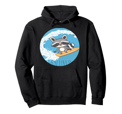 Kawaii Surfer Raccoon Steam Wave Casual Hoodie - Unique Graphic Men Women - T-Shirt, Sweatshirt, Hoodie