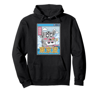 Happy Cat Eating Sushi Vaporwave Hoodie - Aesthetic Graphic for Adults - T-Shirt, Sweatshirt, Hoodie