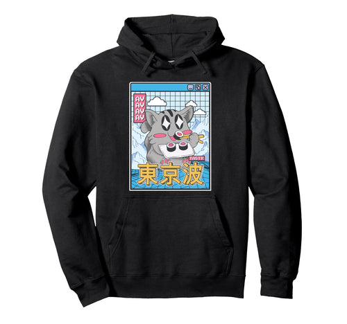 Happy Cat Eating Sushi Vaporwave Hoodie - Aesthetic Graphic for Adults - T-Shirt, Sweatshirt, Hoodie