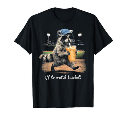 Off To Watch Baseball Raccoon Drinking T-Shirt - Aesthetic Graphic Unisex - T-Shirt, Sweatshirt, Hoodie