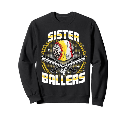 Baseball Softball Sister Ballers Sweatshirt - Custom Art Print for Adults - T-Shirt, Sweatshirt, Hoodie