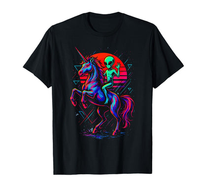 Alien Rides Rainbow Unicorn Area 51 T-Shirt - Novelty Apparel for Adults - T-Shirt, Sweatshirt, Hoodie