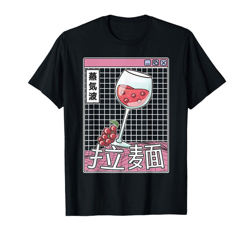 Wine Glass Kawaii Grid Vaporwave T-Shirt - Unique Graphic for Adults - T-Shirt, Sweatshirt, Hoodie