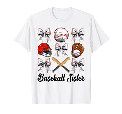 Baseball Sister Bow Baseball Mom Mothers T-Shirt - Unique Graphic Unisex - T-Shirt, Sweatshirt, Hoodie