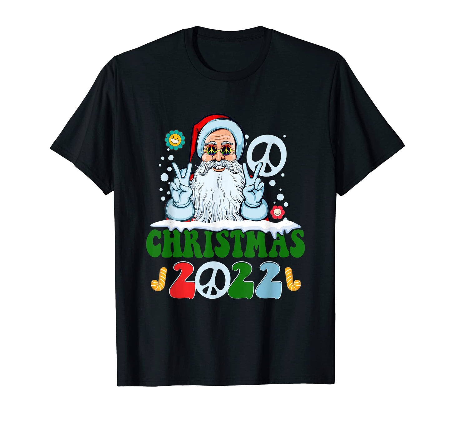 Santa 2022 Hippie Santa Groovy Peace T-Shirt - Custom Art Print for Adults - T-Shirt, Sweatshirt, Hoodie