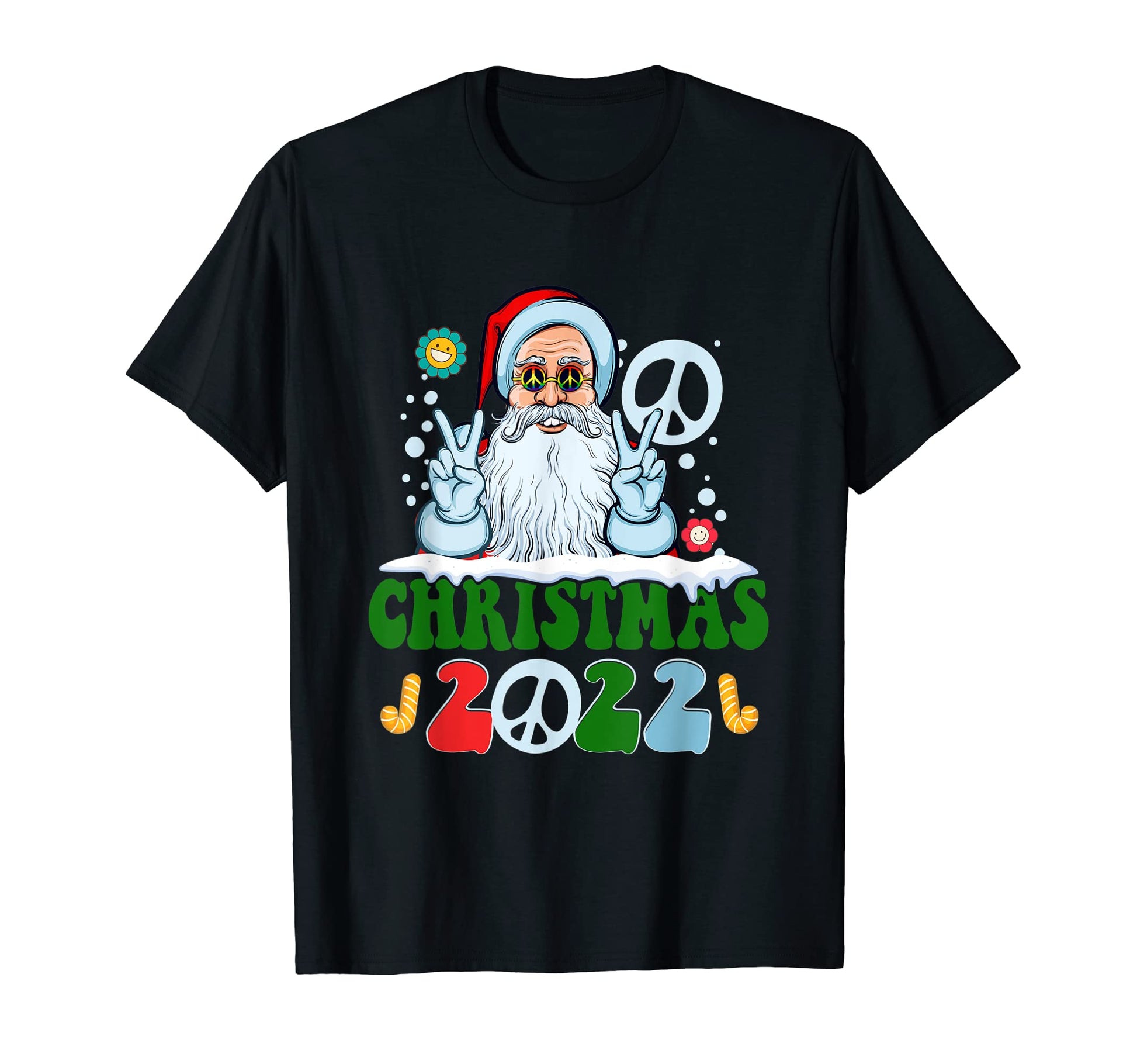 Santa 2022 Hippie Santa Groovy Peace T-Shirt - Custom Art Print for Adults - T-Shirt, Sweatshirt, Hoodie