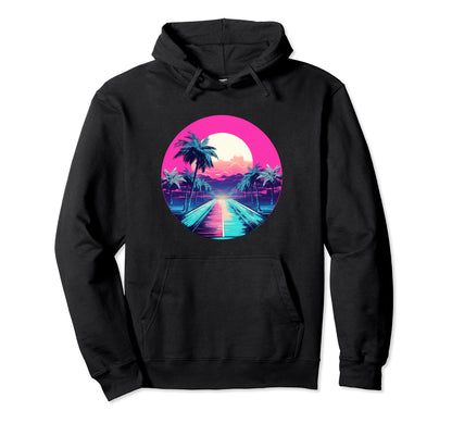 Vaporwave Landscape Aesthetic Art Hoodie - Fun Novelty Design Men Women - T-Shirt, Sweatshirt, Hoodie