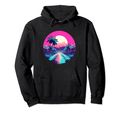 Vaporwave Landscape Aesthetic Art Hoodie - Fun Novelty Design Men Women - T-Shirt, Sweatshirt, Hoodie