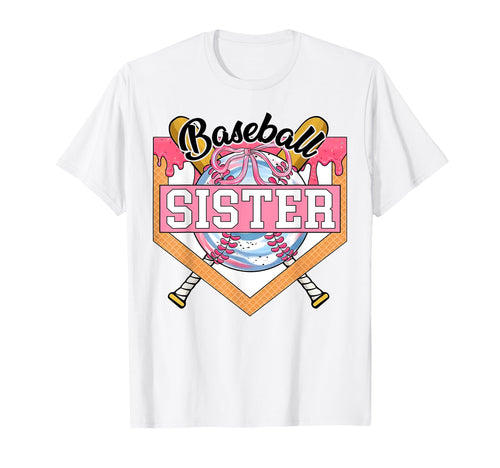 Baseball Sister Coquette Bow Game Day T-Shirt - Novelty Apparel for Adults - T-Shirt, Sweatshirt, Hoodie