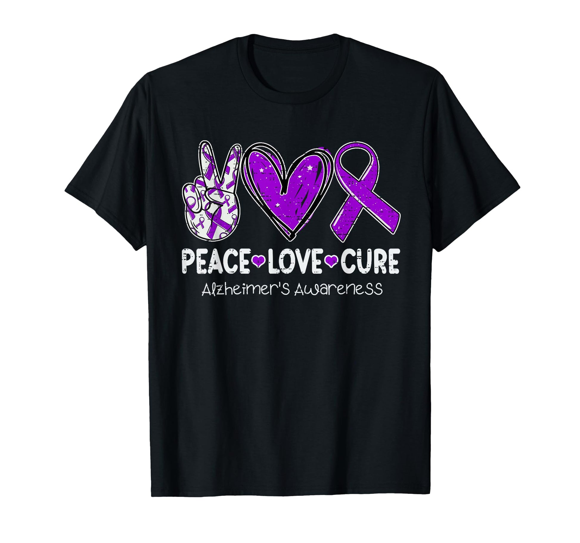 Peace Love Cure Alzheimers Awareness T-Shirt - Minimalist Print Men Women - T-Shirt, Sweatshirt, Hoodie