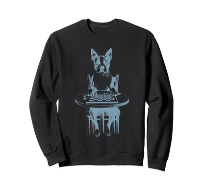 Dog Boston Terrier Playing Chess Sweatshirt - Casual Everyday Wear Unisex - T-Shirt, Sweatshirt, Hoodie
