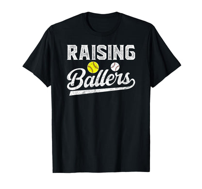 Raising Ballers Baseball Softball Dad T-Shirt - Unique Graphic Men Women - T-Shirt, Sweatshirt, Hoodie