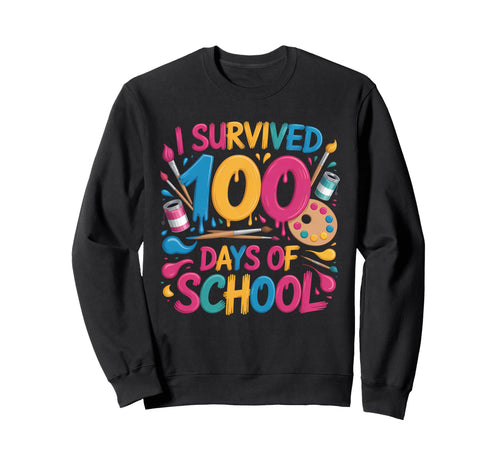 I Survived 100 Days School Art Sweatshirt - Minimalist Print Men Women - T-Shirt, Sweatshirt, Hoodie