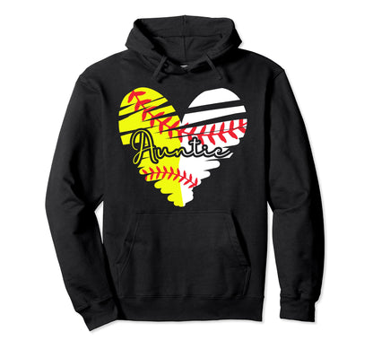 Baseball Softball Auntie Heart Hoodie - Minimalist Print Men Women - T-Shirt, Sweatshirt, Hoodie