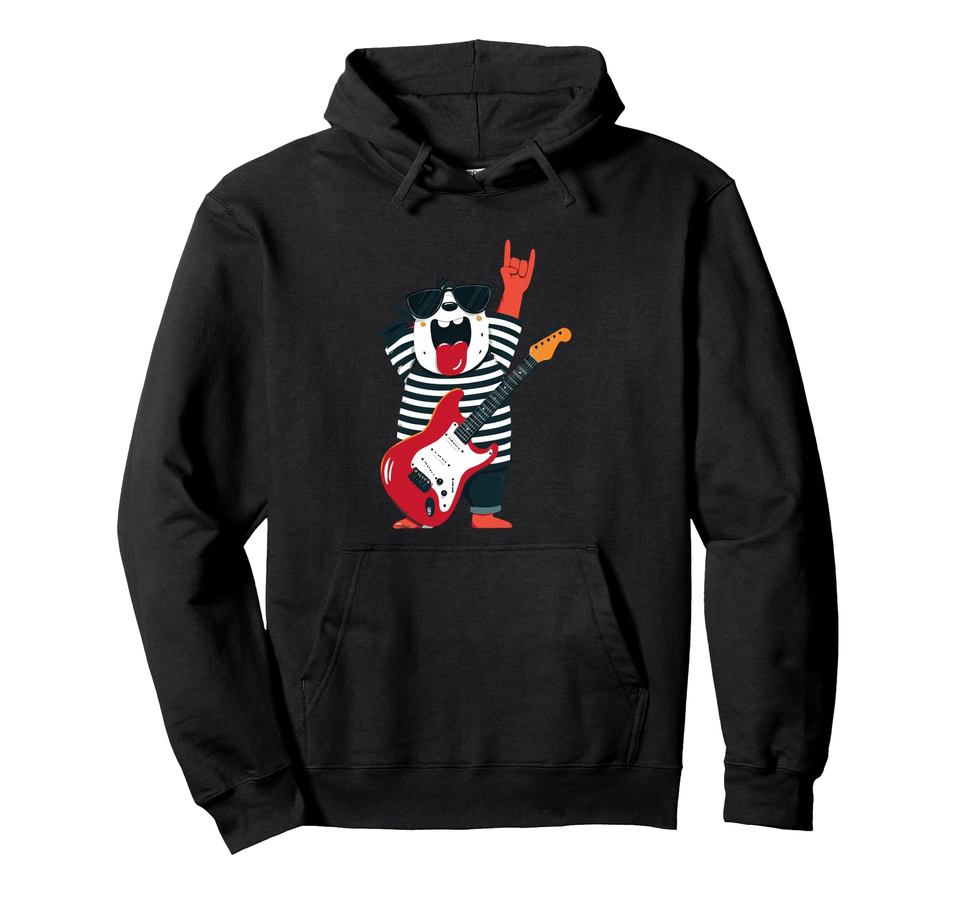 Cartoon Dog Guitar Player Rock Hoodie - Casual Everyday Wear Men Women - T-Shirt, Sweatshirt, Hoodie