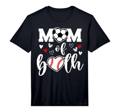 Mom Both Heart Soccer Baseball Sports T-Shirt - Novelty Apparel Men Women - T-Shirt, Sweatshirt, Hoodie
