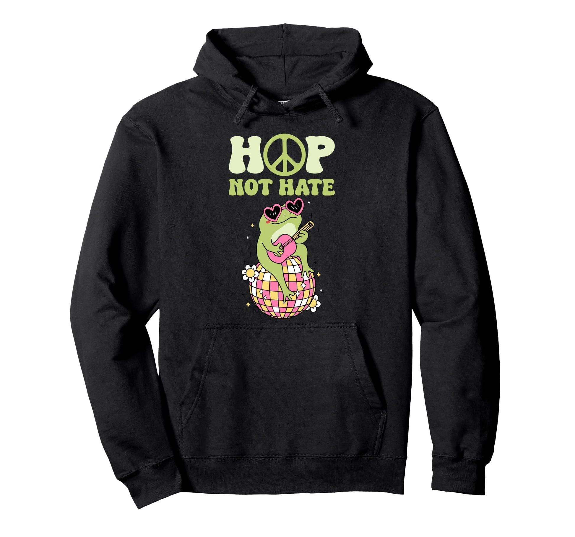 Peaceful Hippie Frog Groovy 70S Hoodie - Aesthetic Graphic for Adults - T-Shirt, Sweatshirt, Hoodie