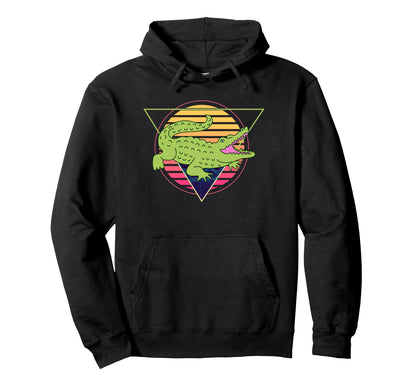 Alligator Futuristic Miami Vaporwave Hoodie - Unique Graphic Unisex - T-Shirt, Sweatshirt, Hoodie